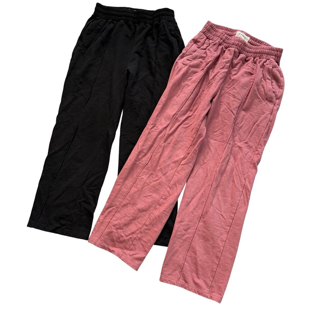 Cotton VIU Lounge Pants Set of 2 Womens Medium M Black Pink 100% Cotton Pocketed - Picture 2 of 13